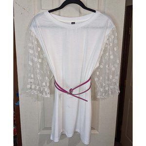 White Polka Dot Lace Puffed 3/4 Sleeve Top Plus 3XL